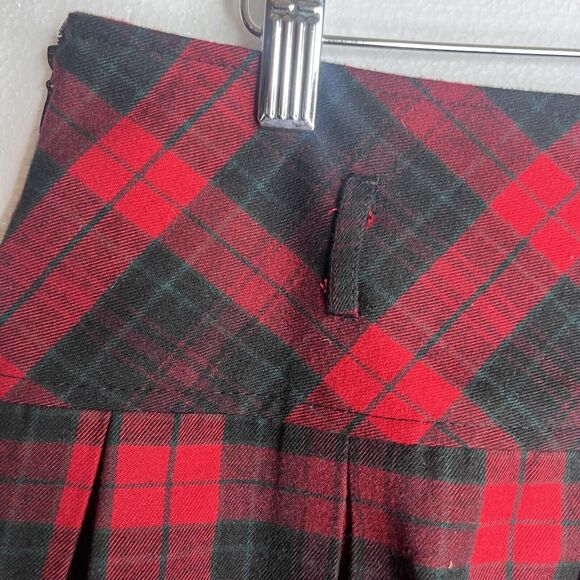 Chouyatou Red Green Tartan Plaid Wool Blend Pleated Skirt size large - Picture 2 of 7